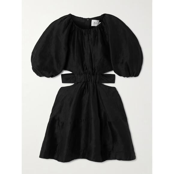 Aje Black Mimosa Cutout Linen-Silk Mini Dress Puff Sleeves Size 6 - Picture 13 of 13